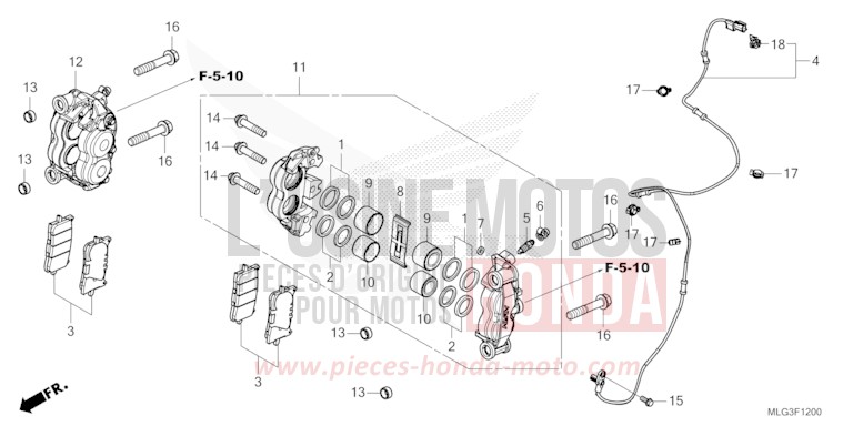 ETRIER DE FREIN AVANT de Africa Twin DCT MAT BALLISTIC BLACK METALLIC (NHA86) 2022